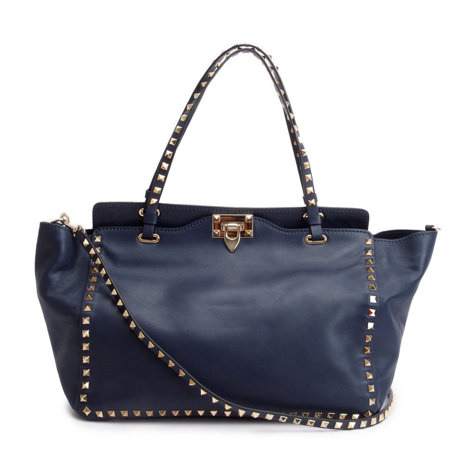 Valentino Navy Calfskin Leather Medium Rockstud Tote Bag