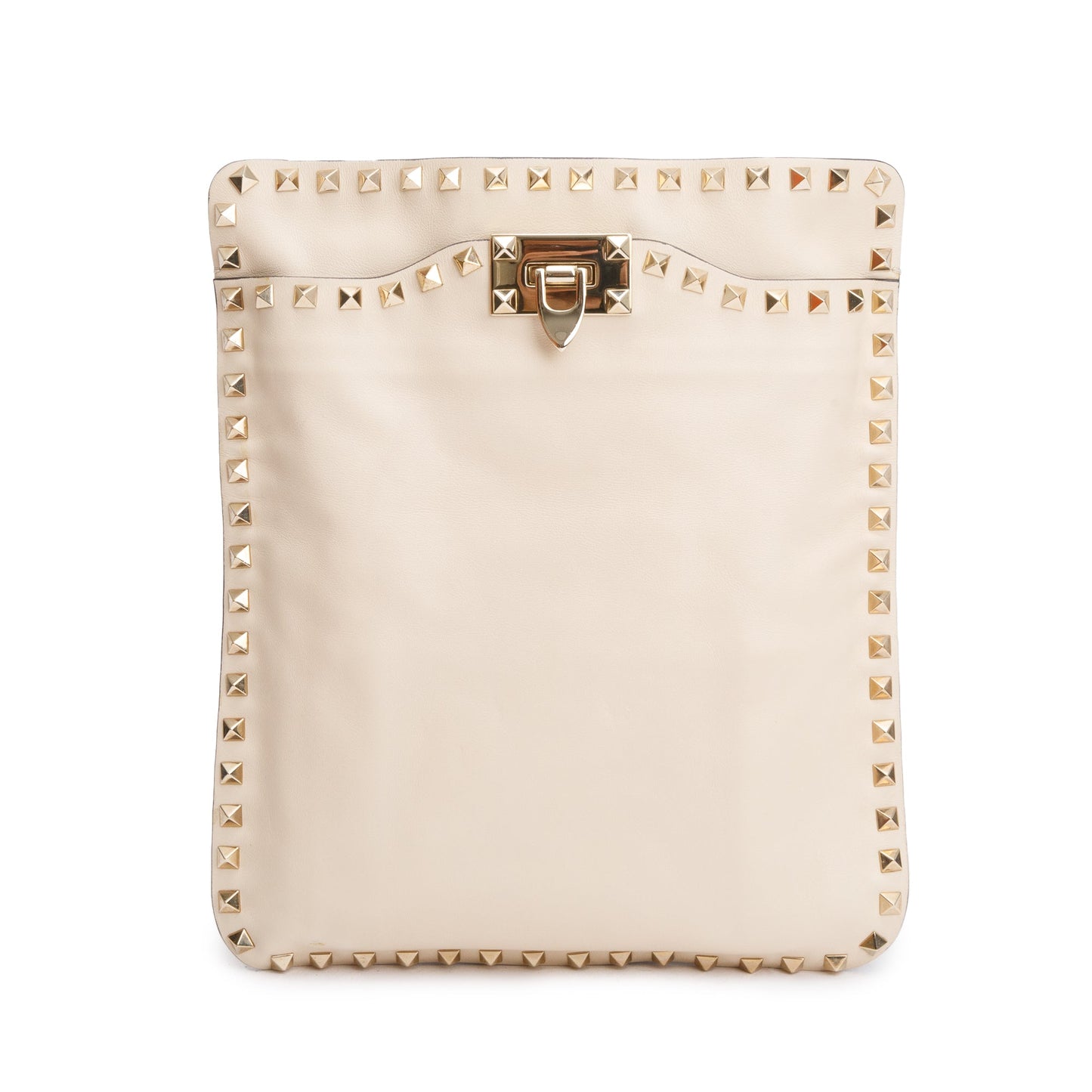 Valentino Neutral Calfskin Leather Rockstud Foldover Crossbody