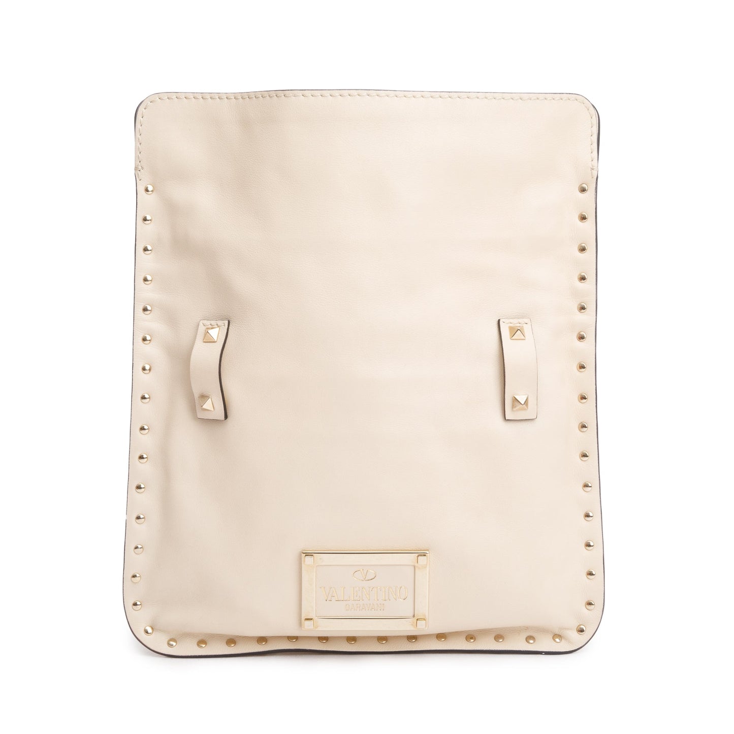 Valentino Neutral Calfskin Leather Rockstud Foldover Crossbody