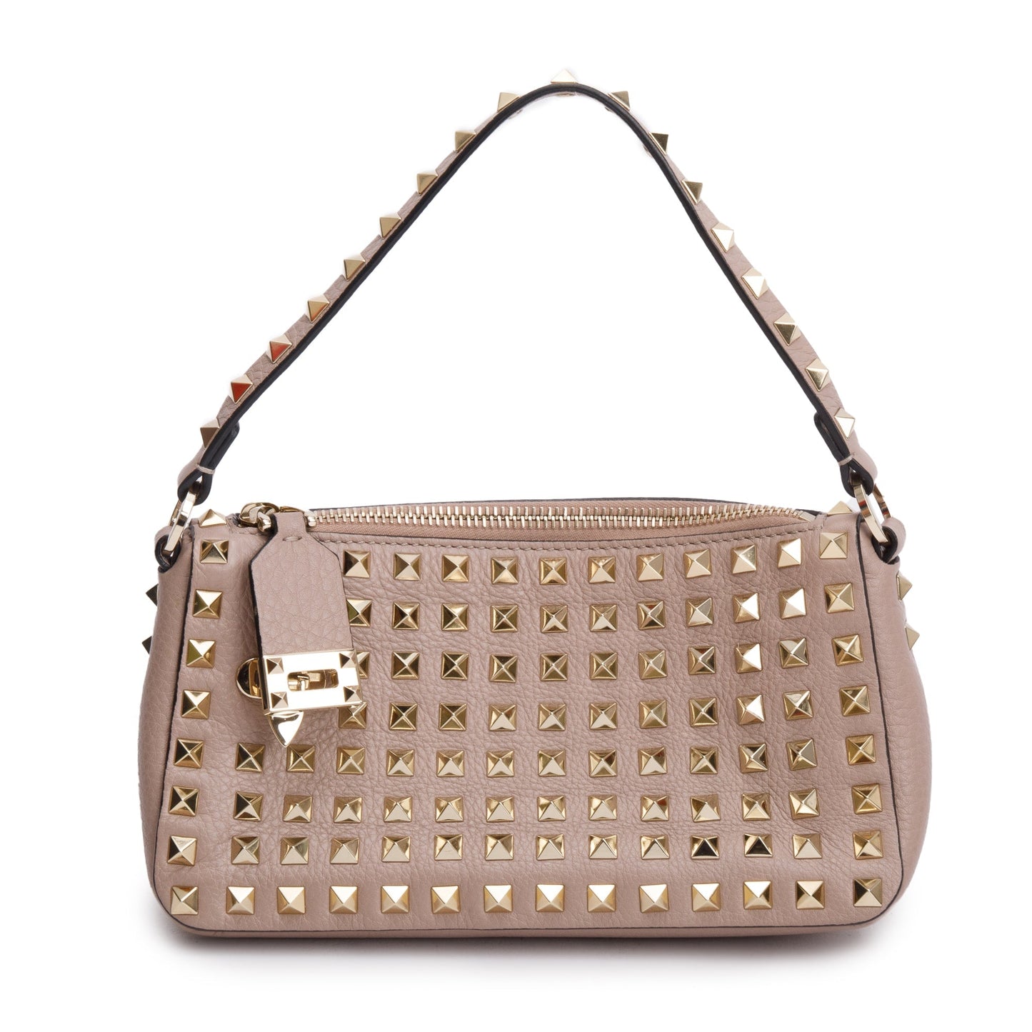 Valentino Neutral Grained Calfskin Leather All Over Rockstud Small Crossbody Bag