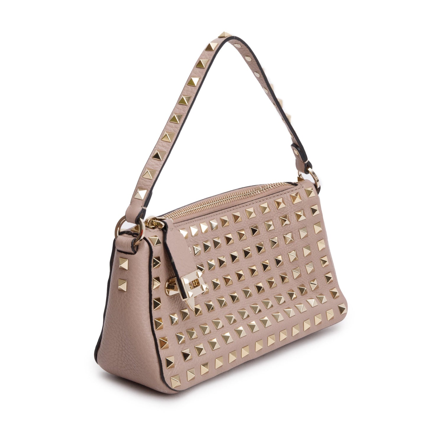 Valentino Neutral Grained Calfskin Leather All Over Rockstud Small Crossbody Bag