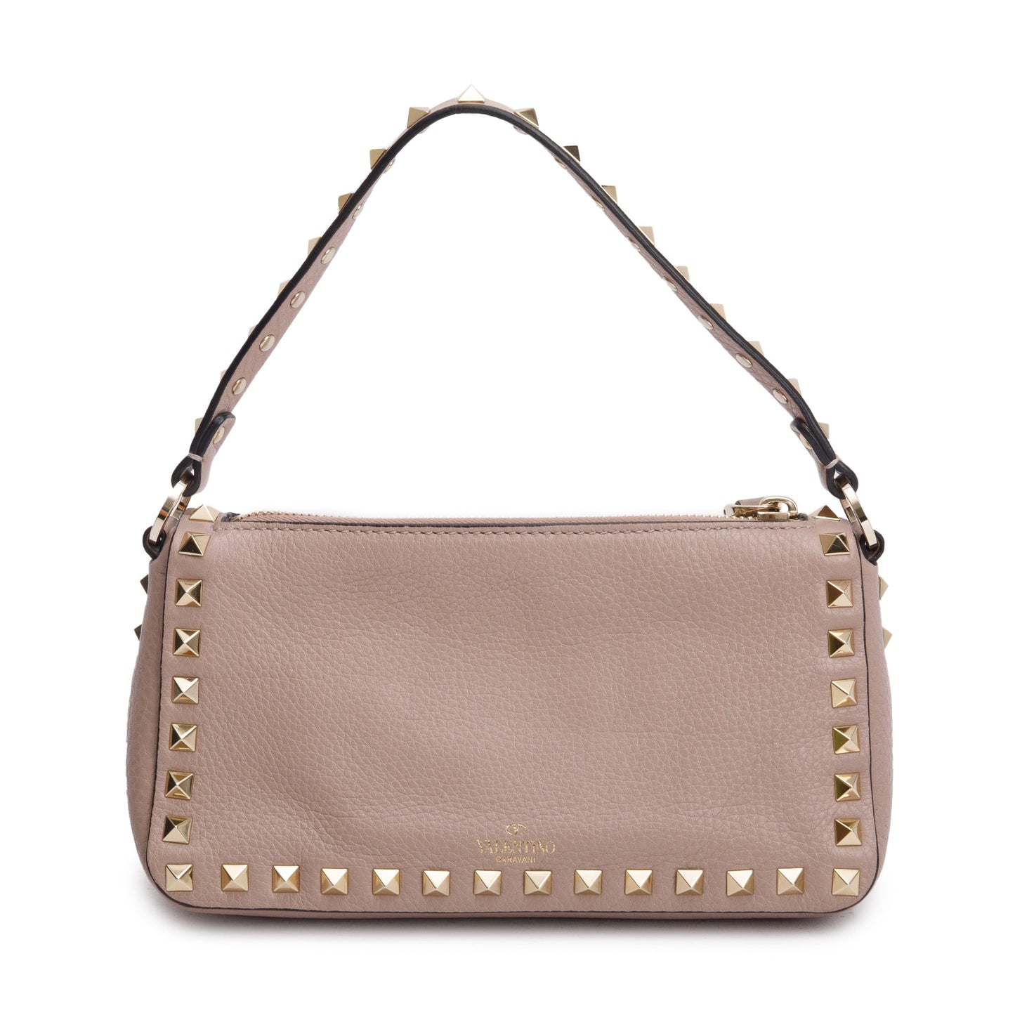 Valentino Neutral Grained Calfskin Leather All Over Rockstud Small Crossbody Bag