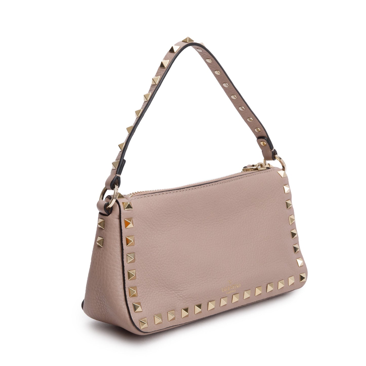 Valentino Neutral Grained Calfskin Leather All Over Rockstud Small Crossbody Bag