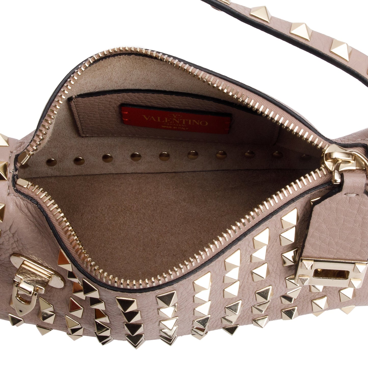 Valentino Neutral Grained Calfskin Leather All Over Rockstud Small Crossbody Bag