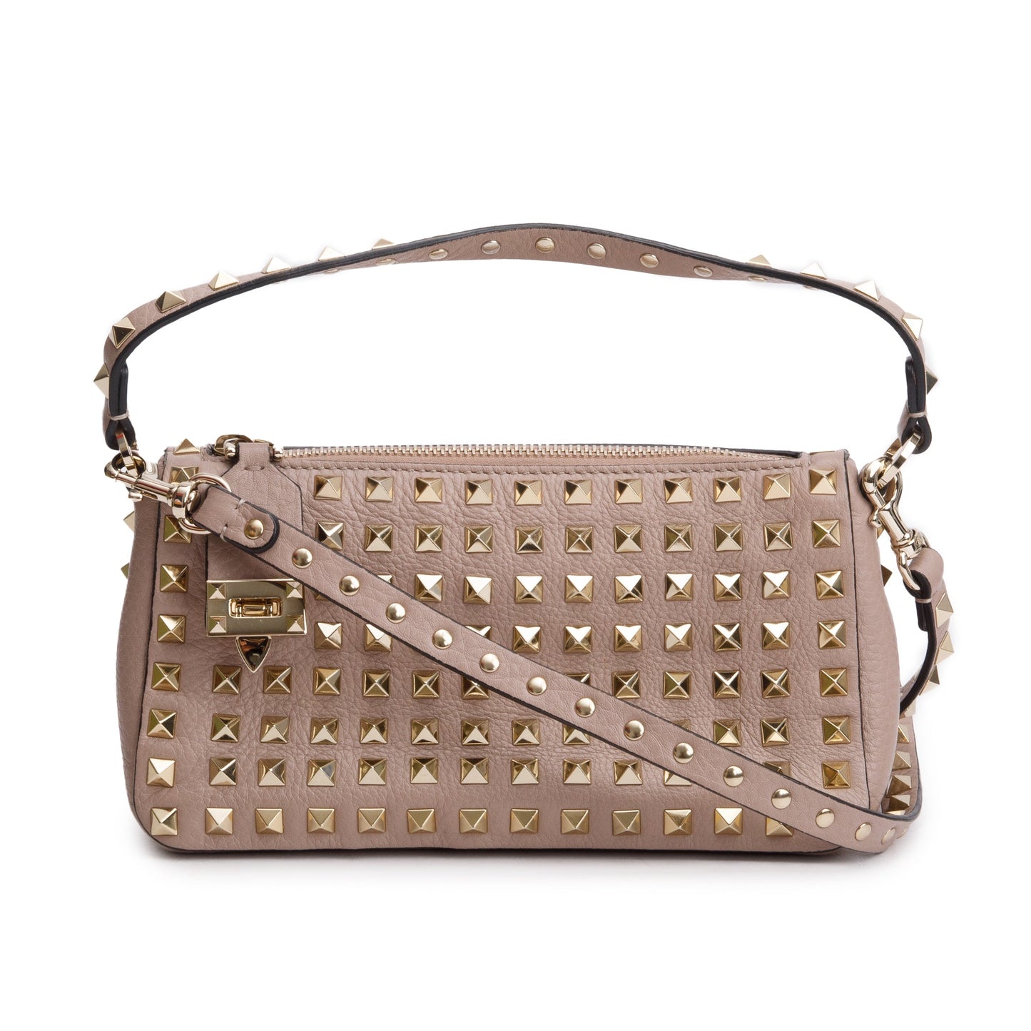 Valentino Neutral Grained Calfskin Leather All Over Rockstud Small Crossbody Bag