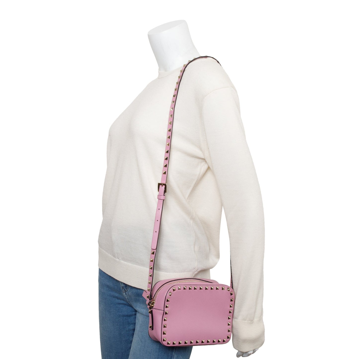 Valentino Pink Calfskin Leather Rockstud Camera Crossbody Bag