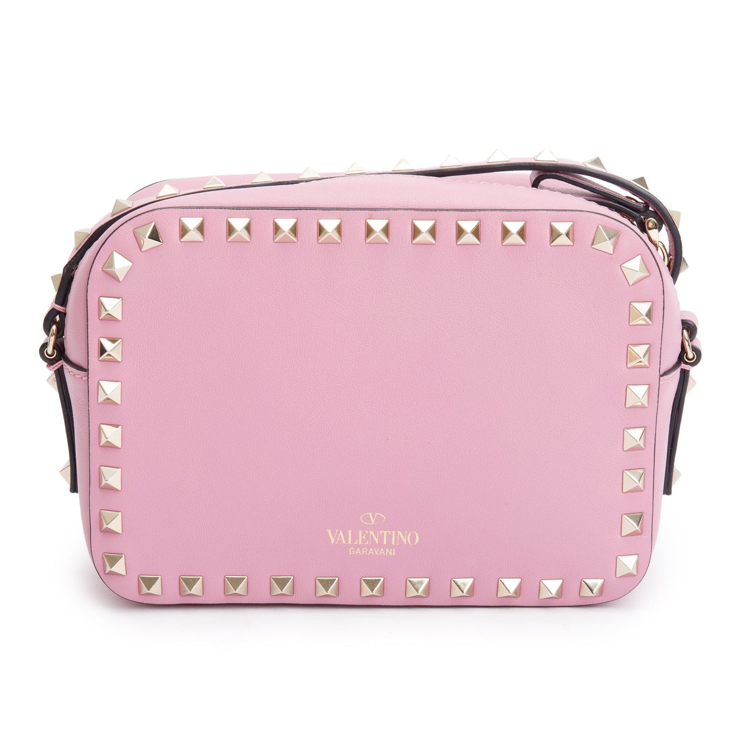 Valentino Pink Calfskin Leather Rockstud Camera Crossbody Bag