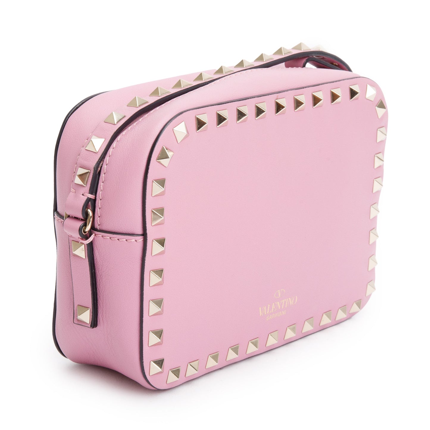 Valentino Pink Calfskin Leather Rockstud Camera Crossbody Bag