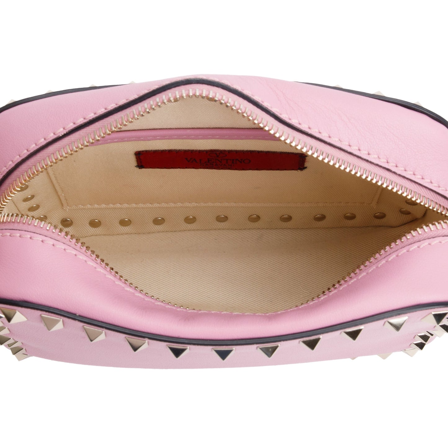 Valentino Pink Calfskin Leather Rockstud Camera Crossbody Bag