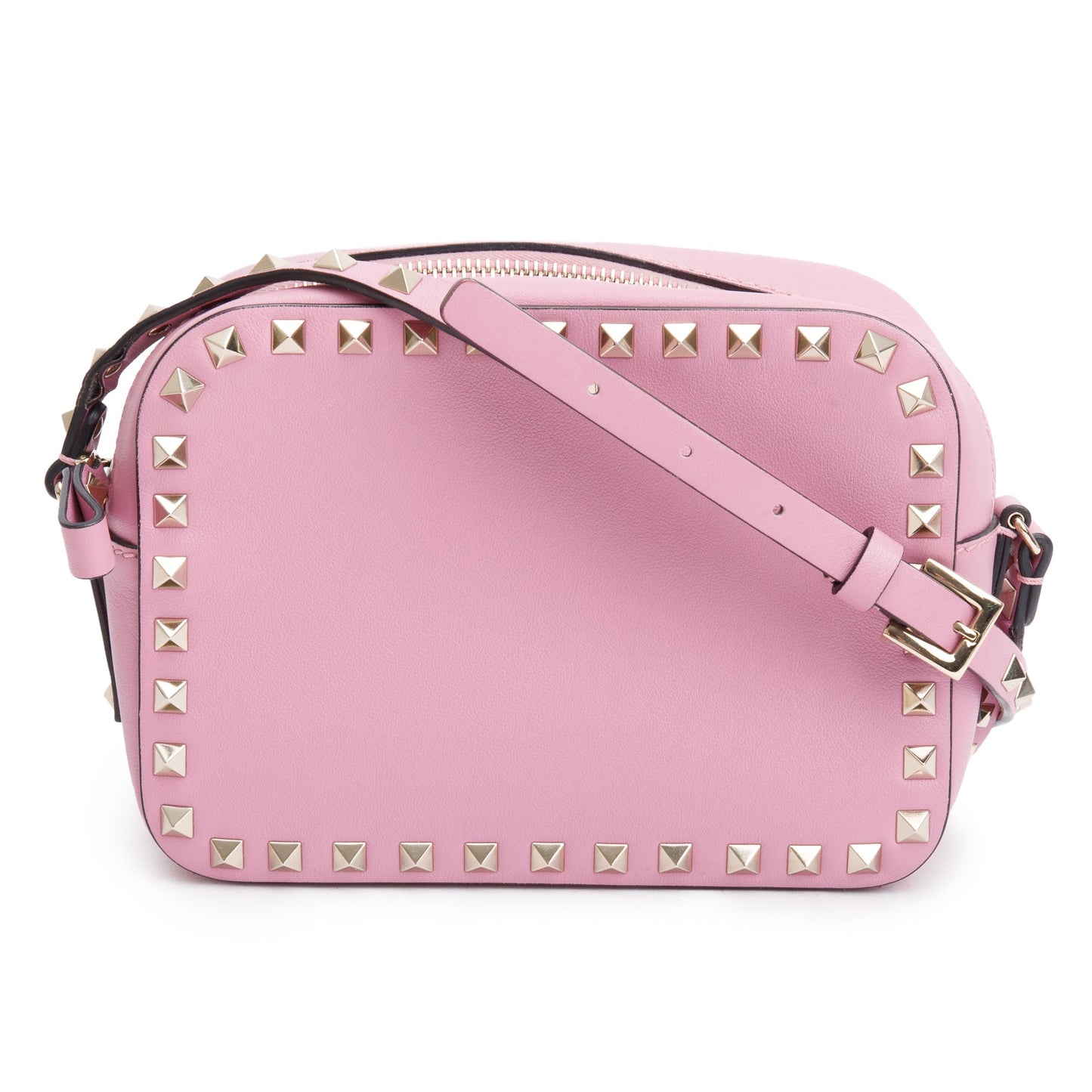 Valentino Pink Calfskin Leather Rockstud Camera Crossbody Bag