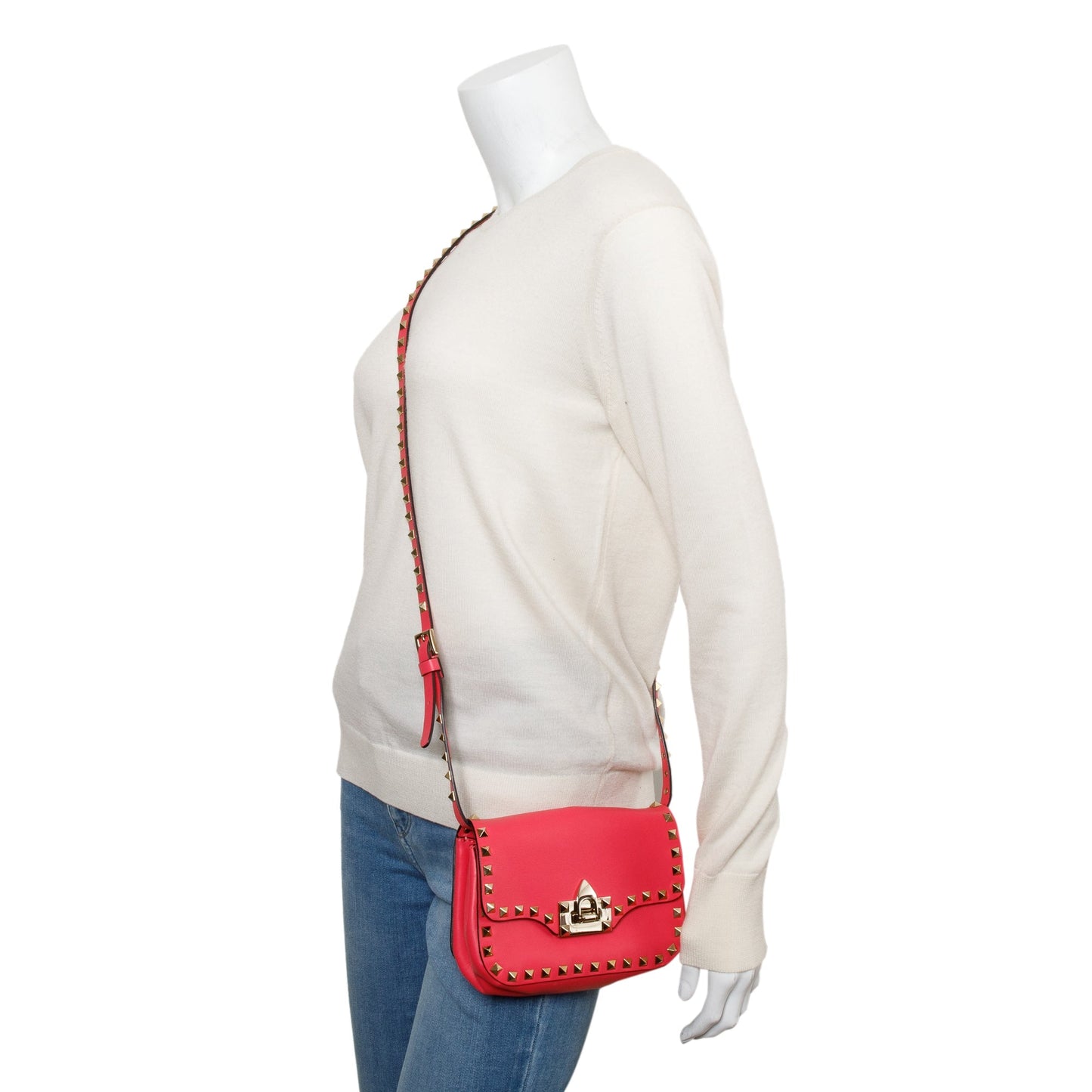 Valentino Pink Calfskin Leather Rockstud Crossbody Bag