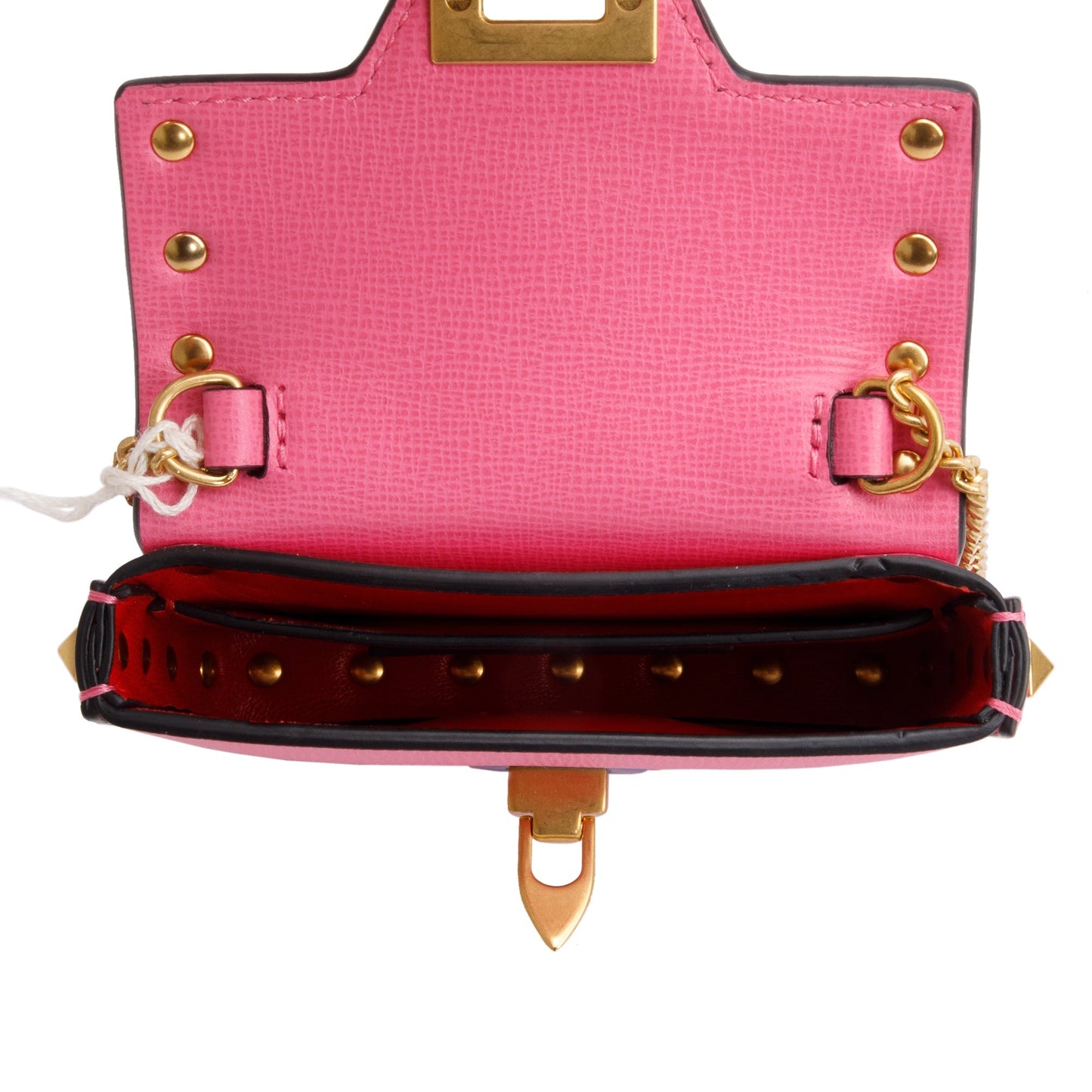 Valentino Pink Calfskin Leather Rockstud Micro Chain Bag