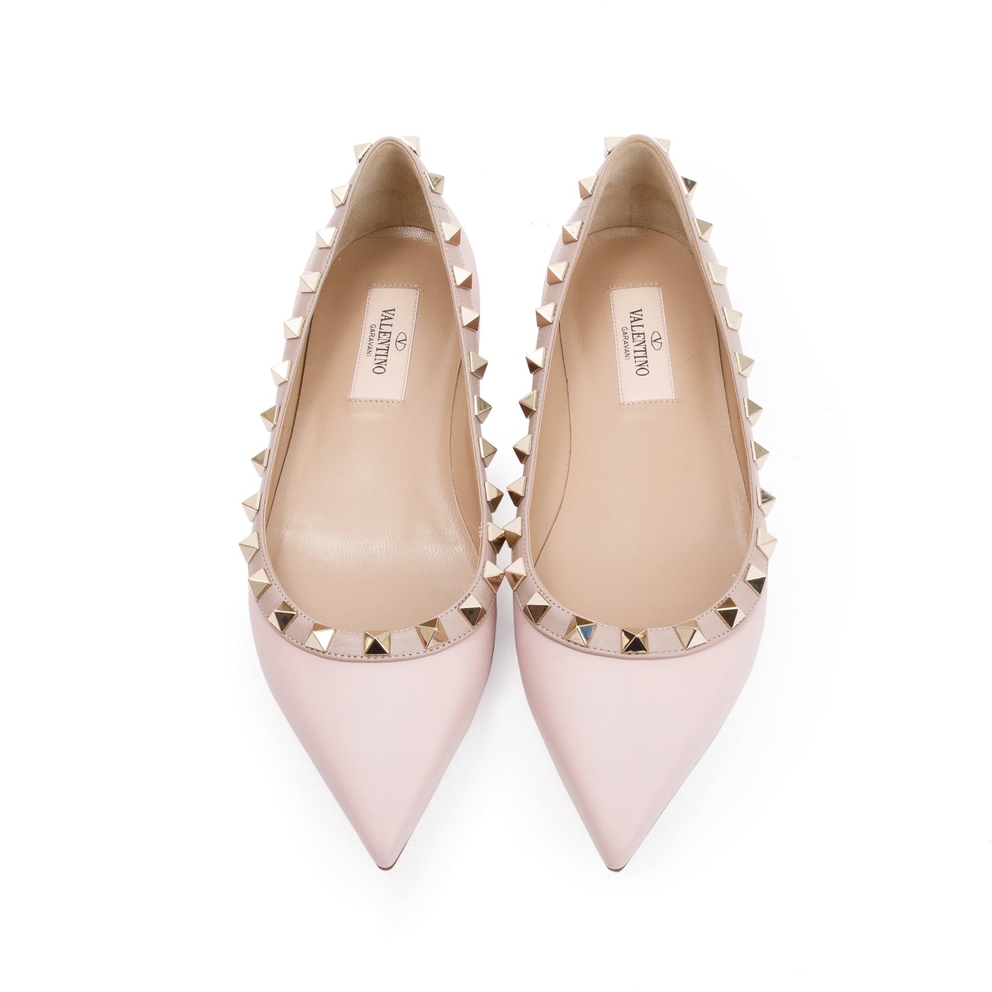 Valentino Pink Leather Rockstud Ballet Flat Shoes, Size 35