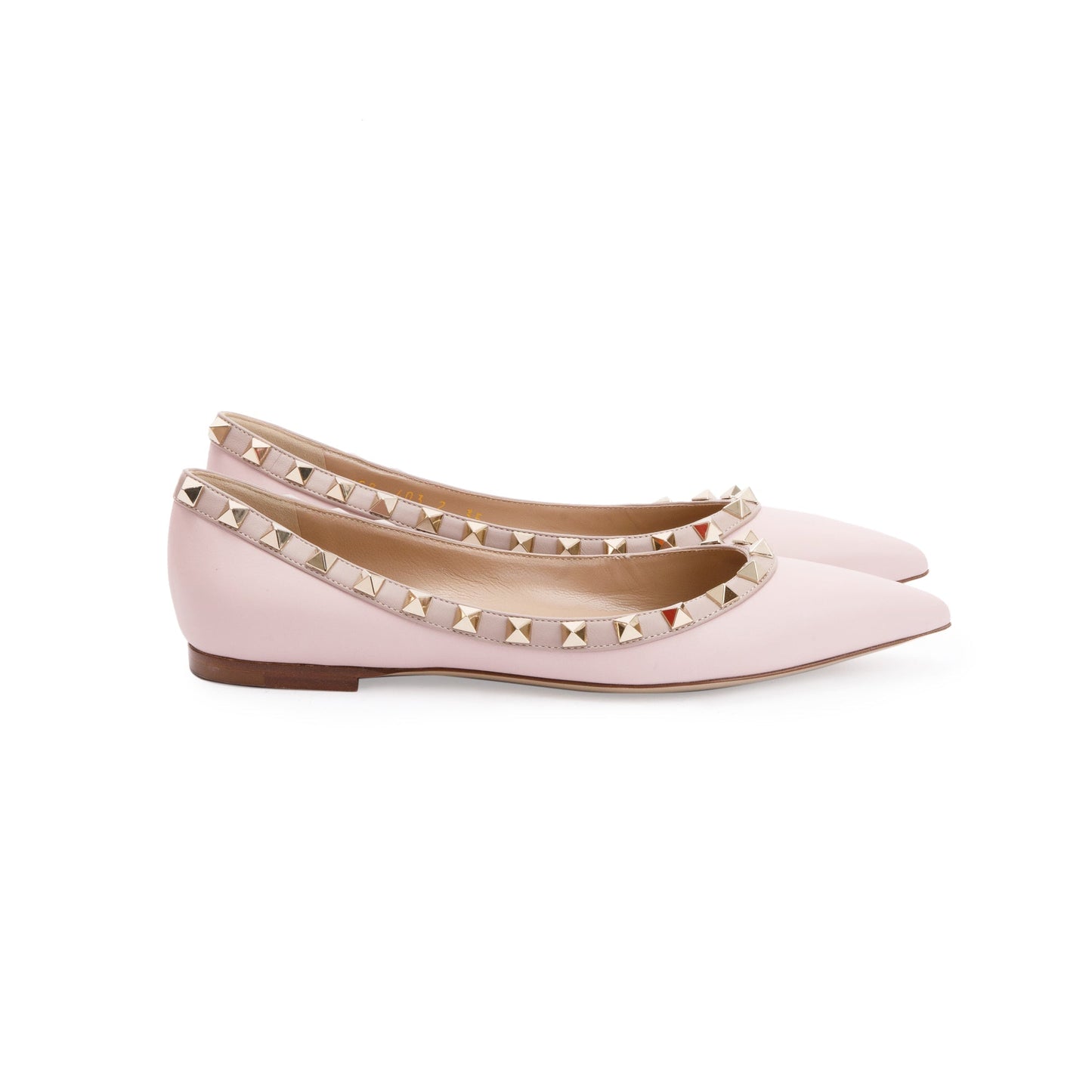 Valentino Pink Leather Rockstud Ballet Flat Shoes, Size 35
