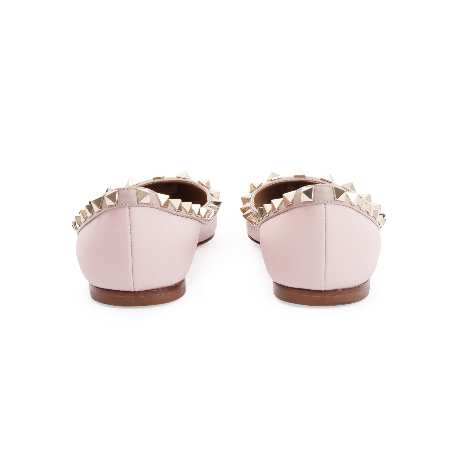 Valentino Pink Leather Rockstud Ballet Flat Shoes, Size 35