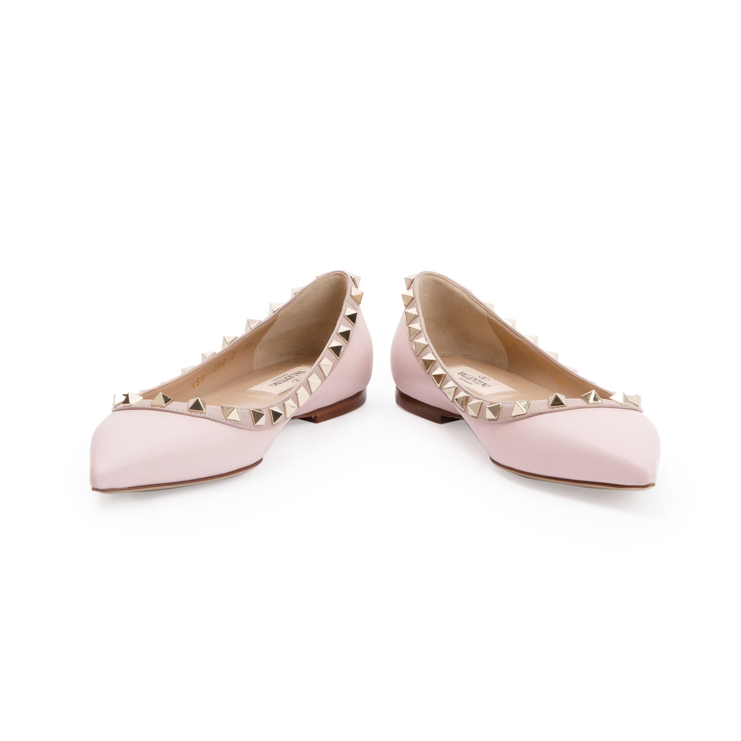 Valentino Pink Leather Rockstud Ballet Flat Shoes, Size 35