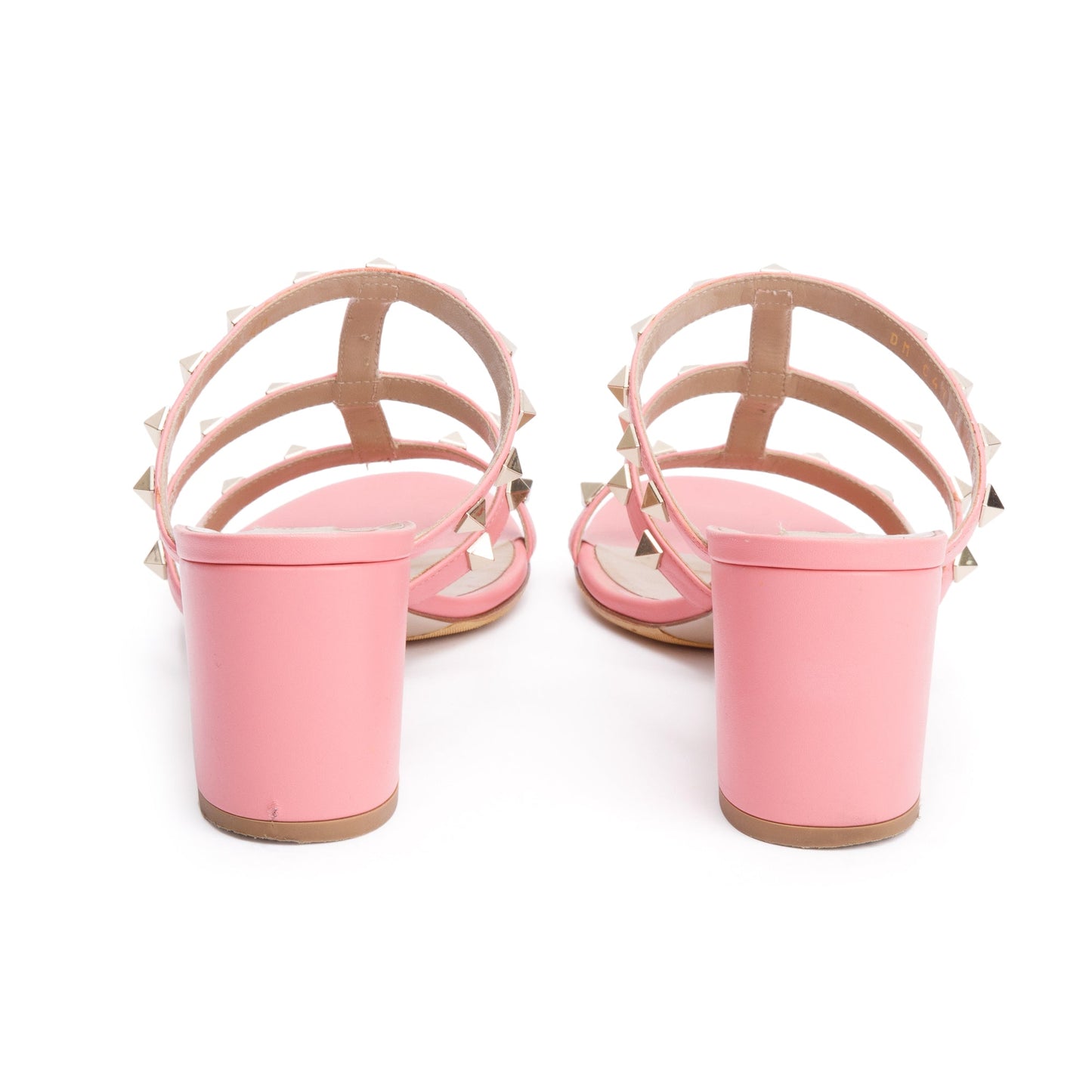 Valentino Pink Leather Rockstud Heeled Mule Sandals, Size 40