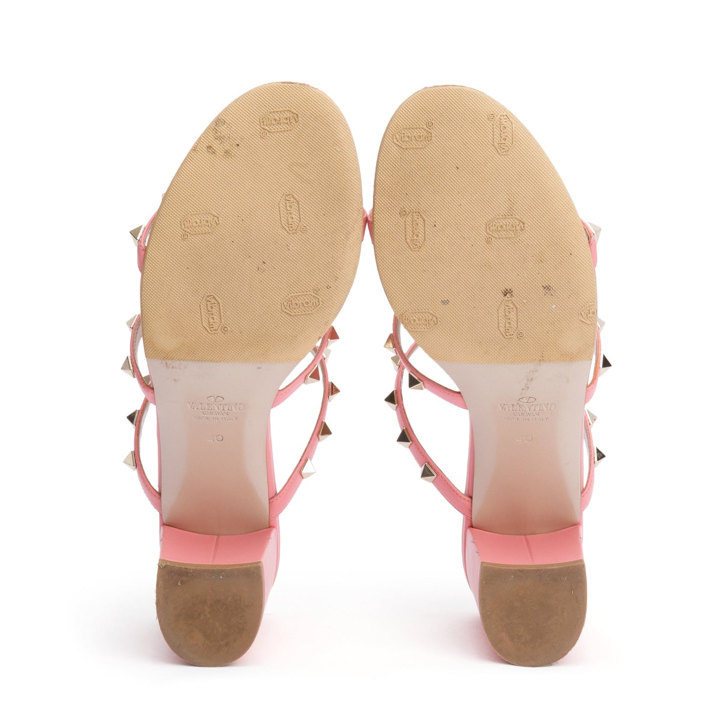Valentino Pink Leather Rockstud Heeled Mule Sandals, Size 40