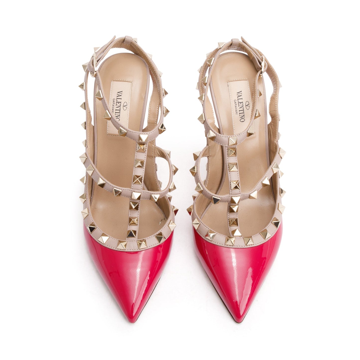 Valentino Pink Patent Leather Rockstud Ankle Strap Pumps, Size 38