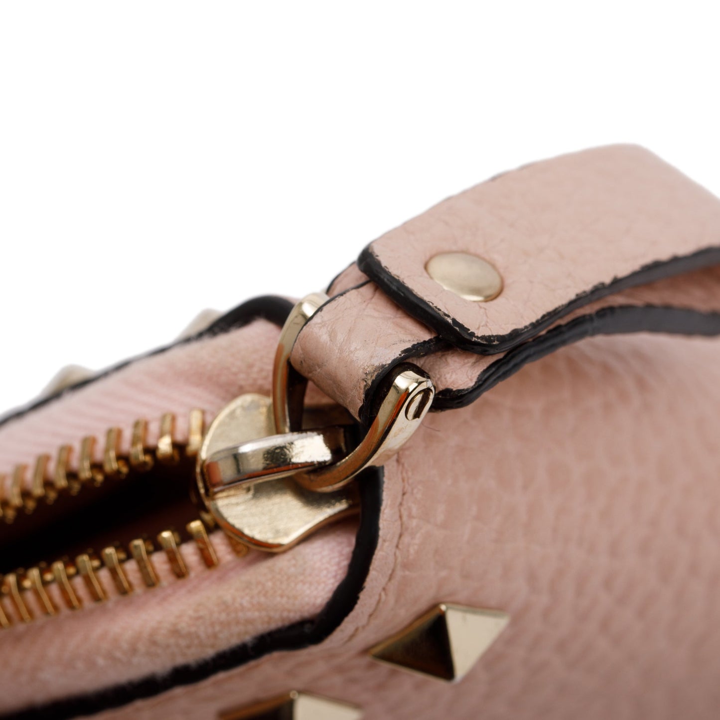 Valentino Pink Pebbled Calfskin Rockstud Zip Around Wallet
