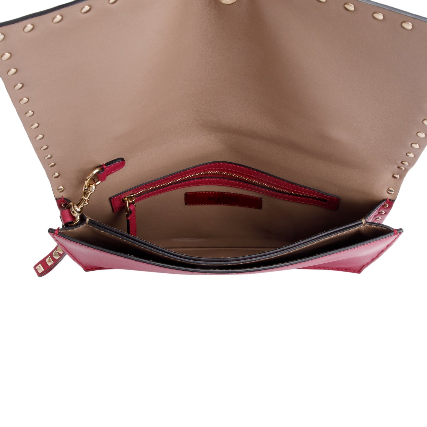 Valentino Pink Smooth Calfskin Leather Rockstud Wristlet Clutch