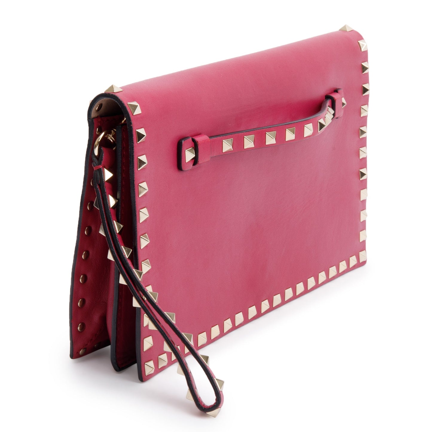 Valentino Pink Smooth Calfskin Leather Rockstud Wristlet Clutch