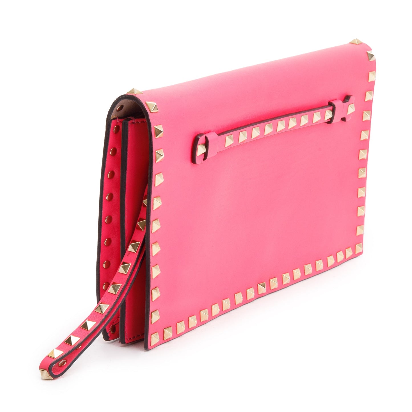 Valentino Pink Smooth Calfskin Leather Rockstud Wristlet Clutch