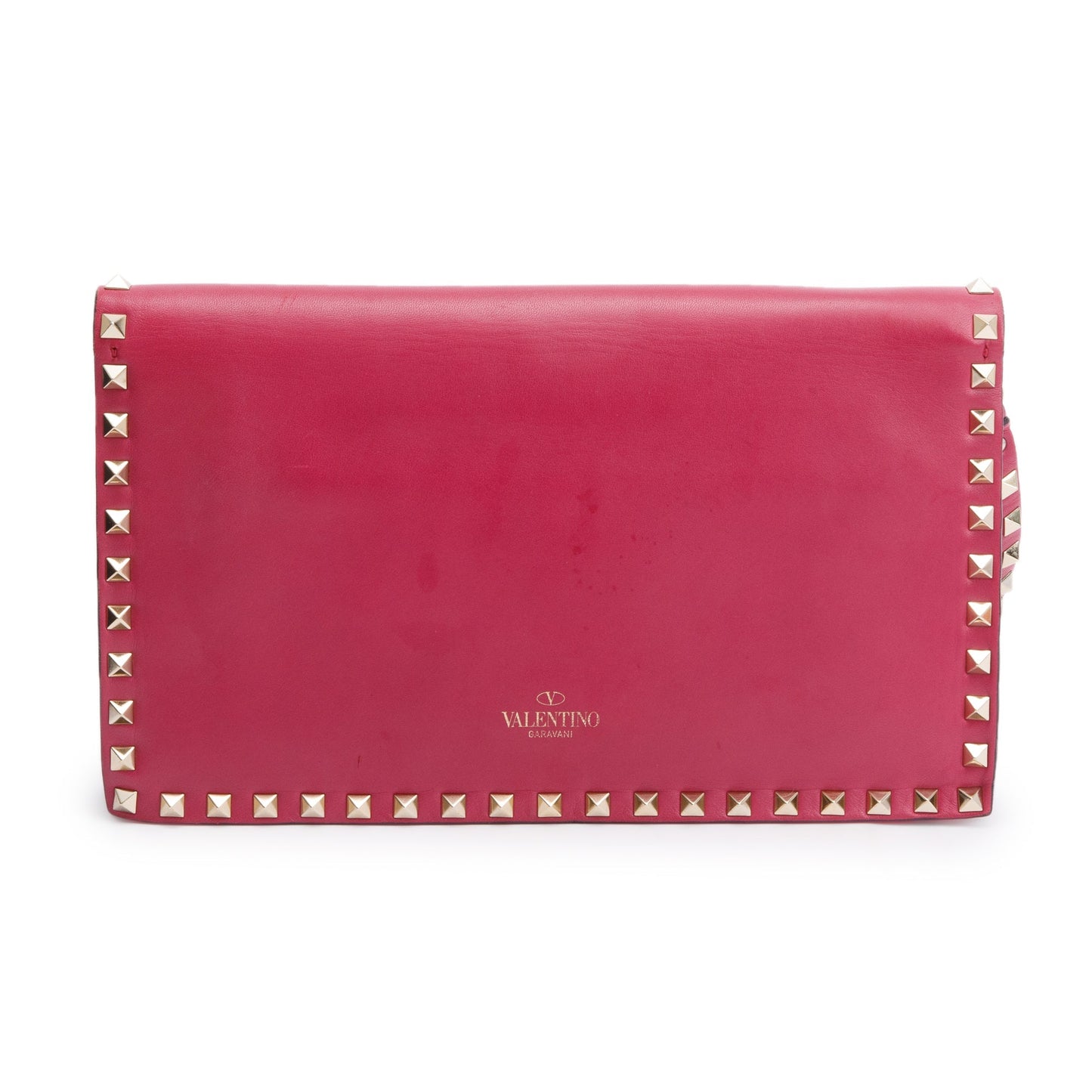 Valentino Pink Smooth Calfskin Leather Rockstud Wristlet Clutch