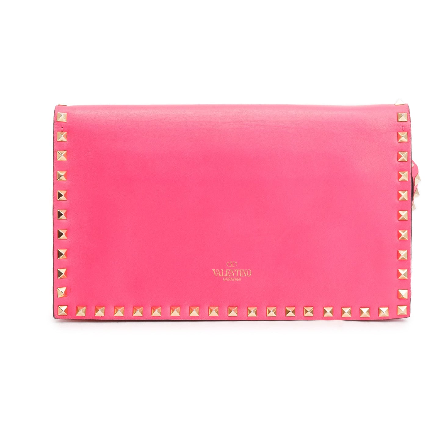Valentino Pink Smooth Calfskin Leather Rockstud Wristlet Clutch