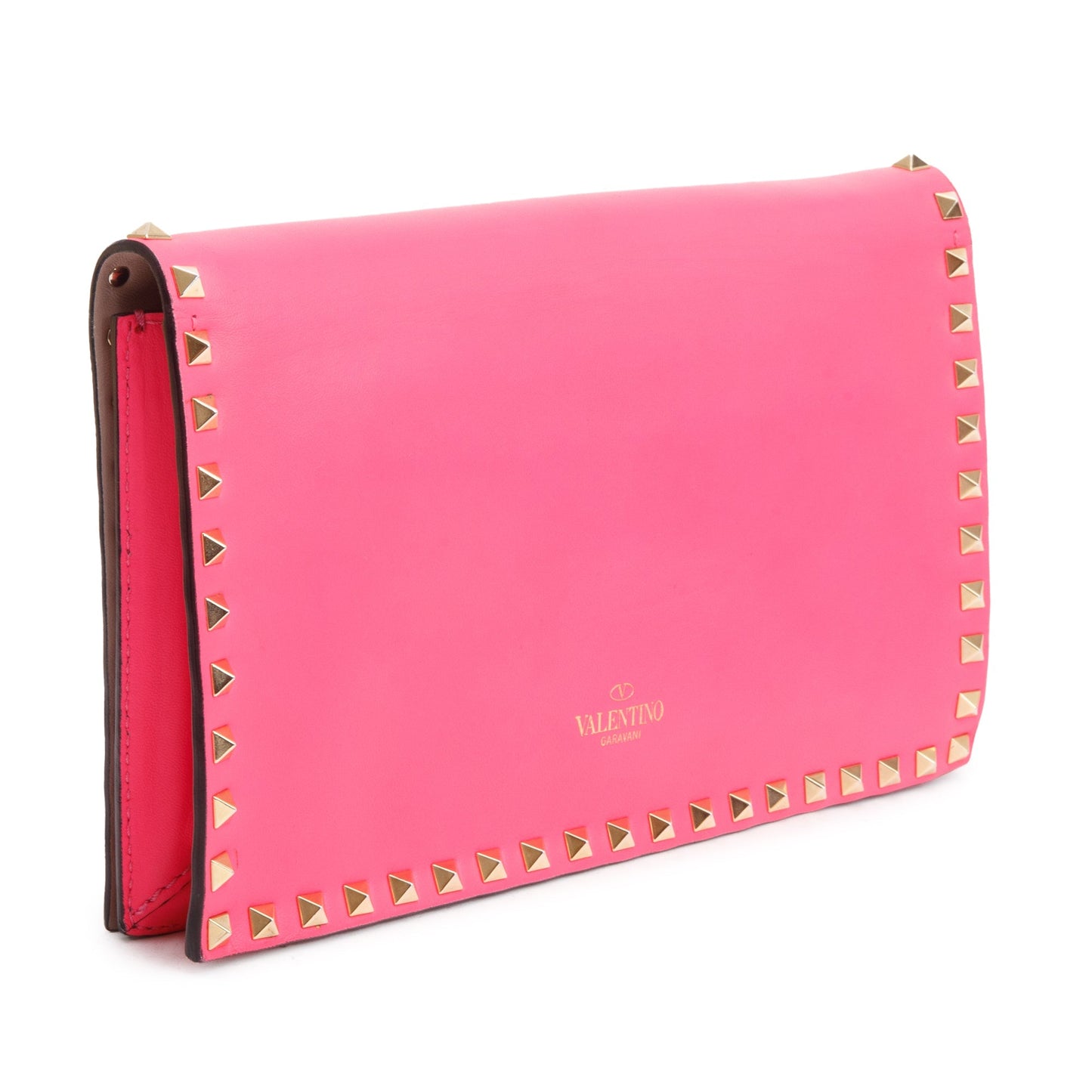 Valentino Pink Smooth Calfskin Leather Rockstud Wristlet Clutch