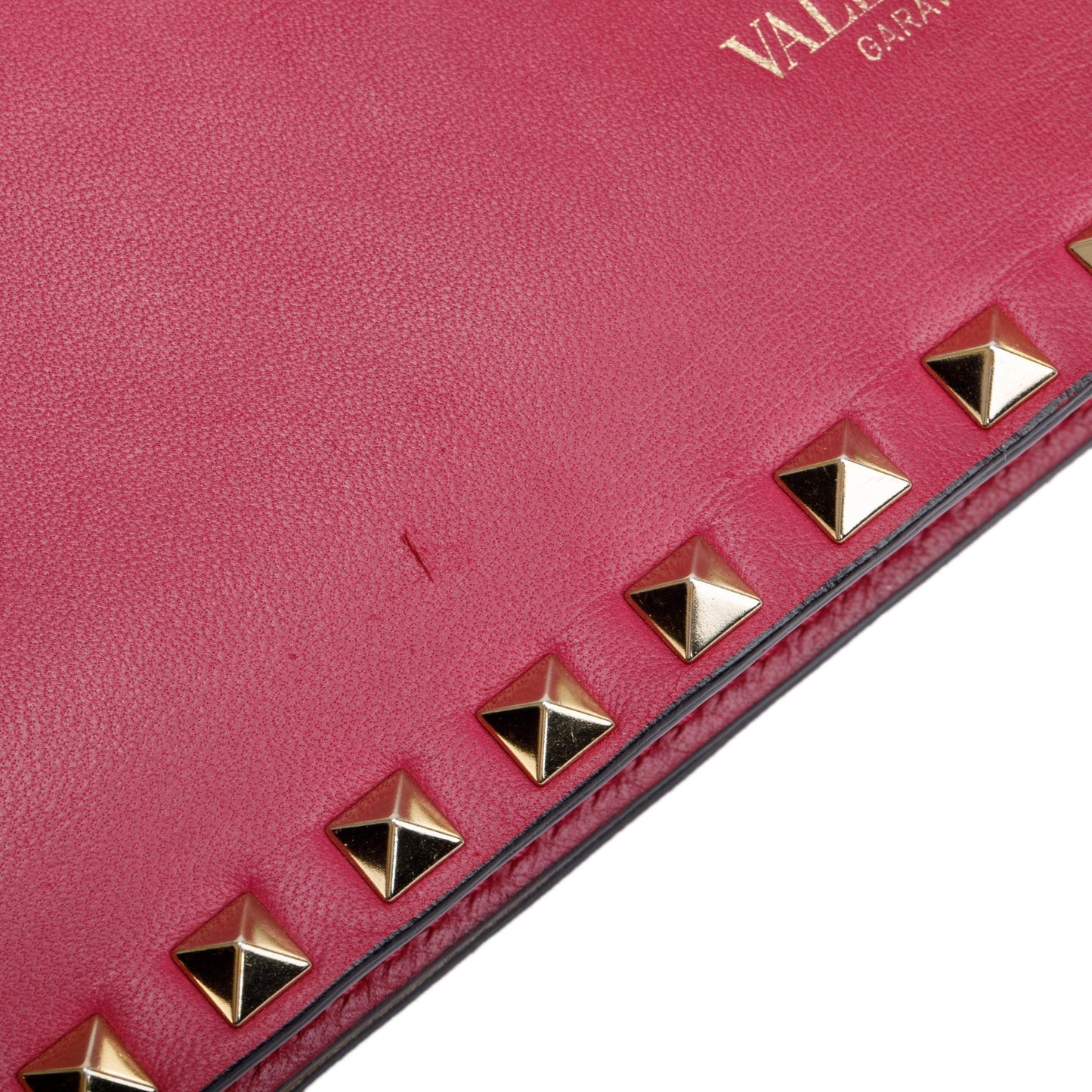 Valentino Pink Smooth Calfskin Leather Rockstud Wristlet Clutch