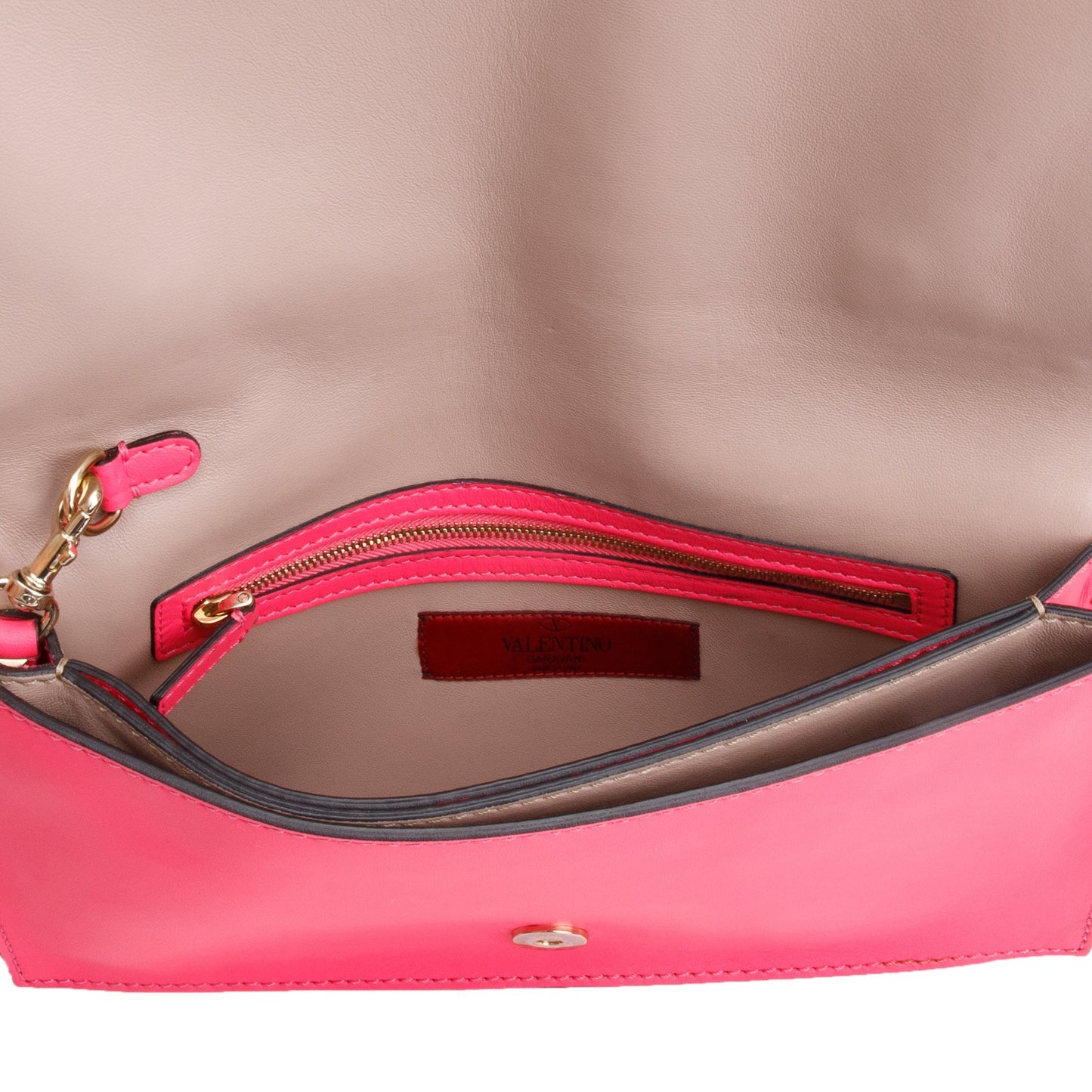 Valentino Pink Smooth Calfskin Leather Rockstud Wristlet Clutch