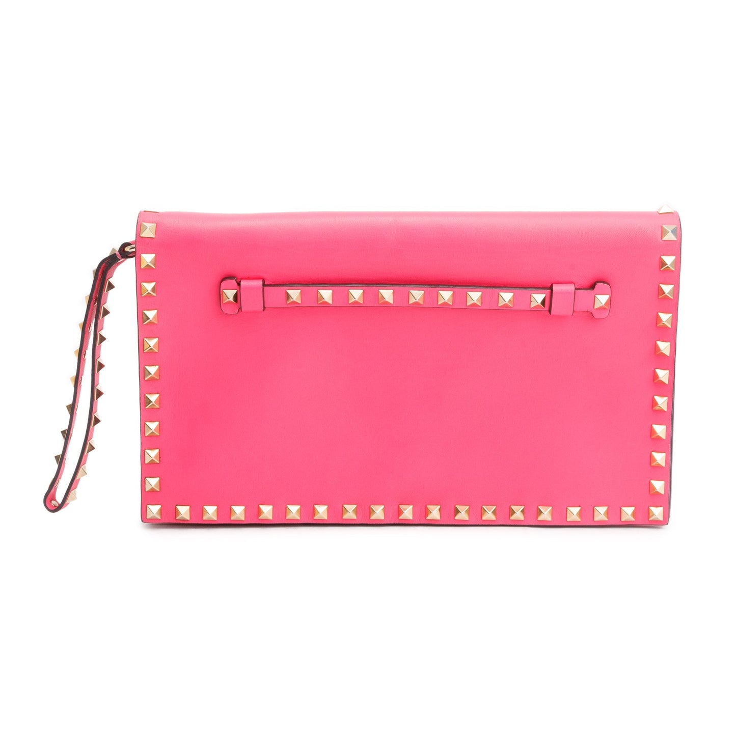 Valentino Pink Smooth Calfskin Leather Rockstud Wristlet Clutch
