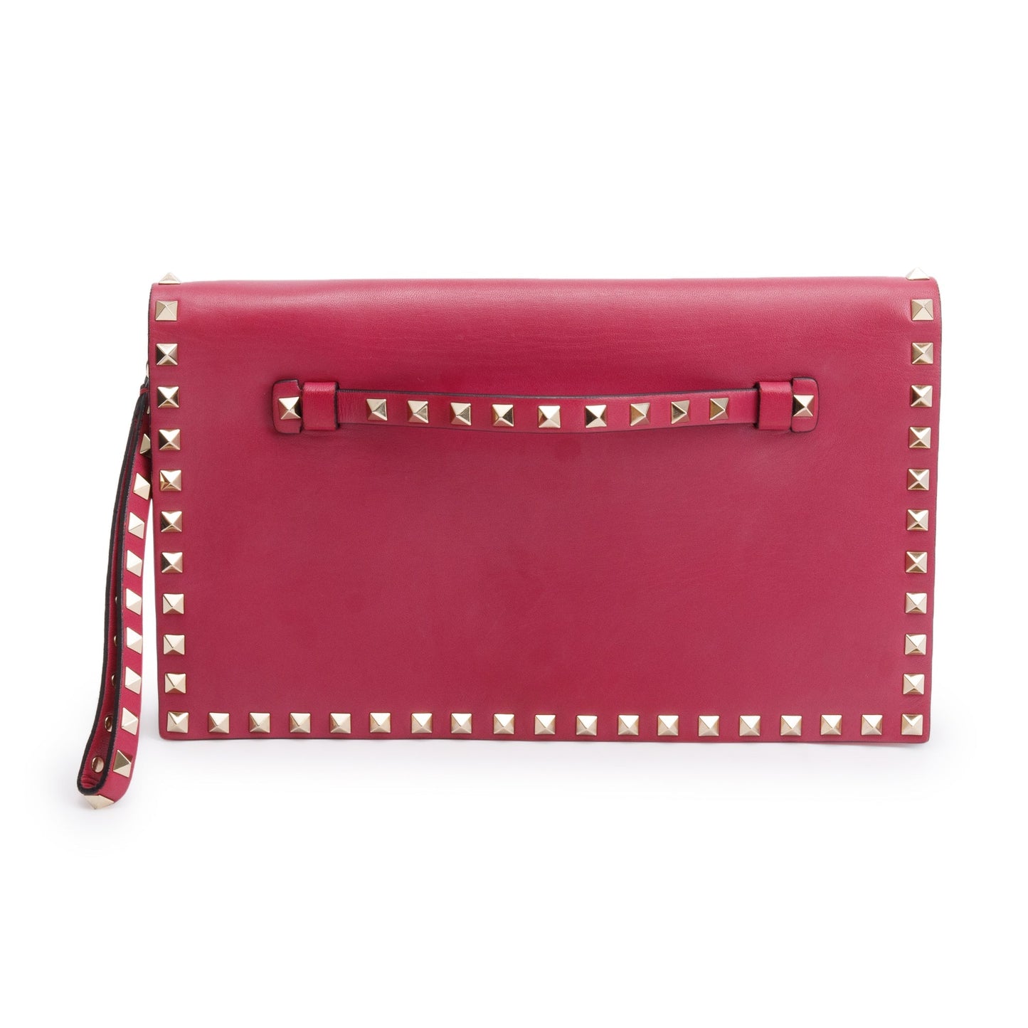 Valentino Pink Smooth Calfskin Leather Rockstud Wristlet Clutch