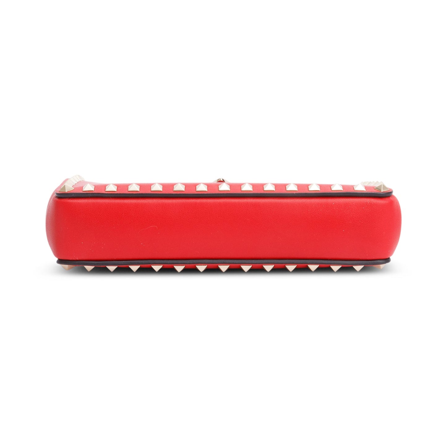 Valentino Red Calfskin Leather Rockstud Clutch with Chain