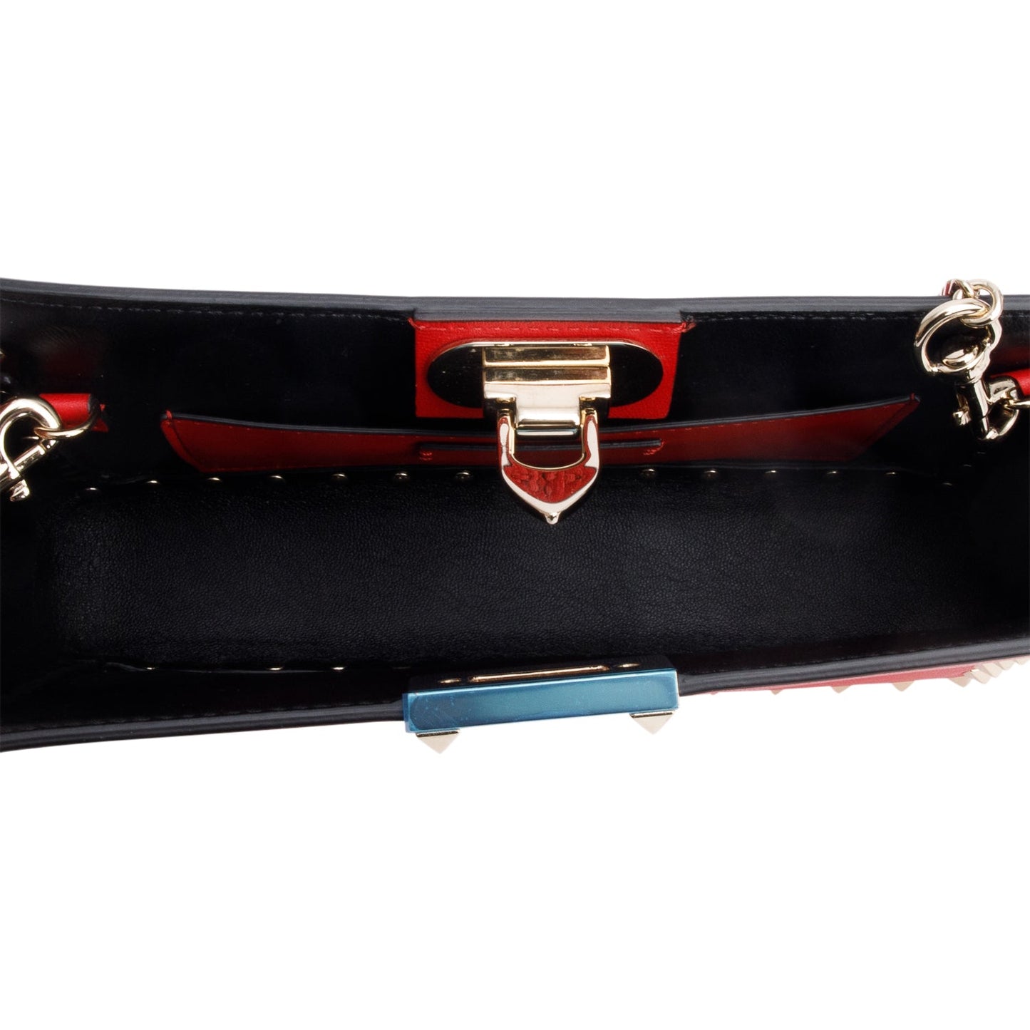 Valentino Red Calfskin Leather Rockstud Clutch with Chain