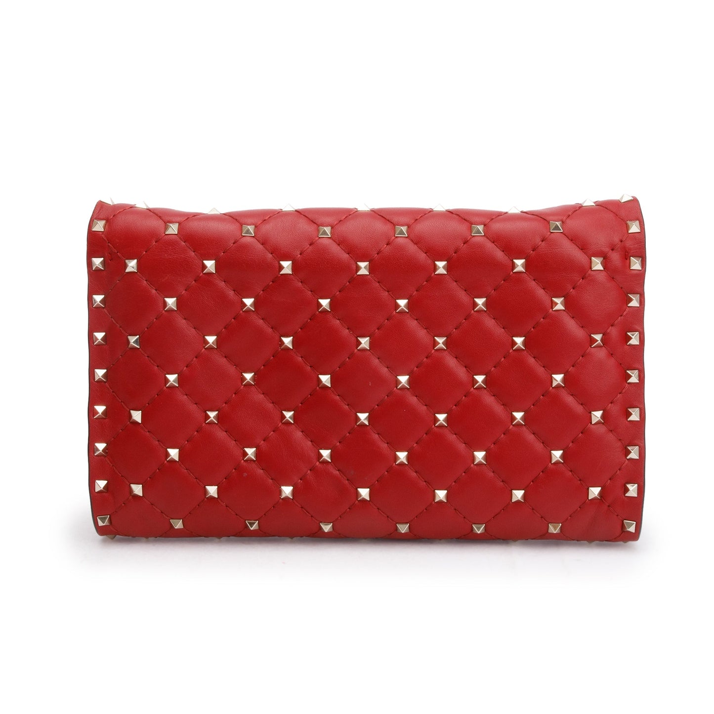 Valentino Red Calfskin Leather Rockstud Spike Wallet On Chain
