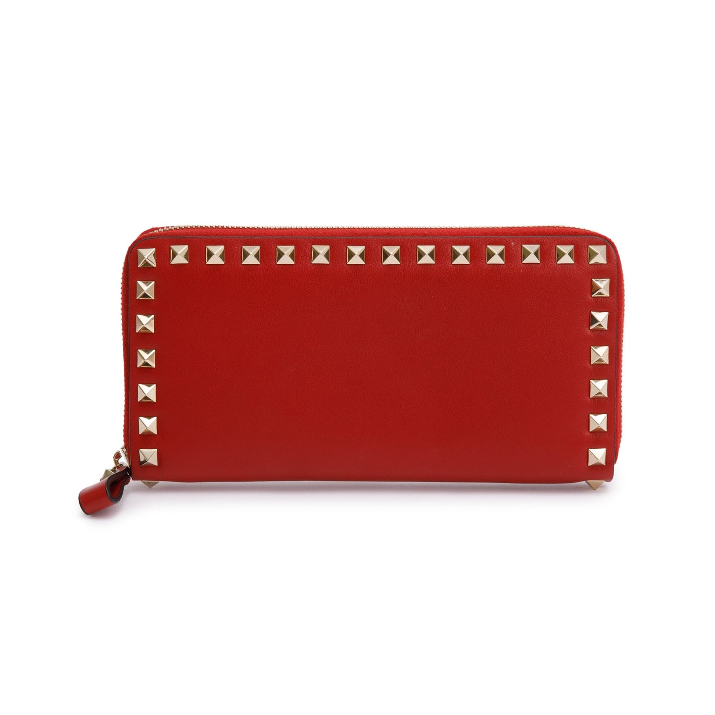Valentino Red Calfskin Leather Rockstud Zippered Wallet
