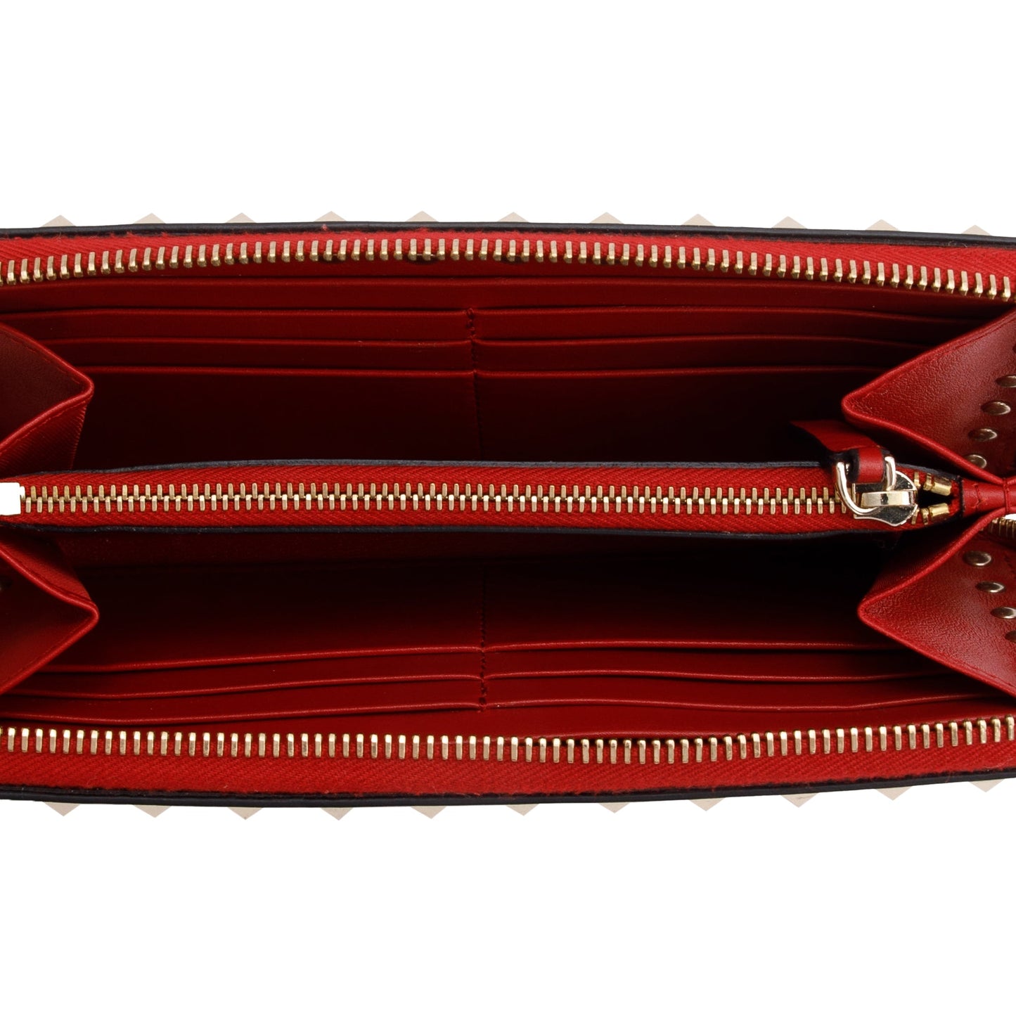 Valentino Red Calfskin Leather Rockstud Zippered Wallet