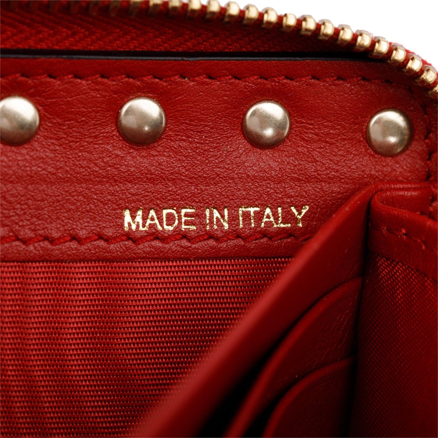 Valentino Red Calfskin Leather Rockstud Zippered Wallet