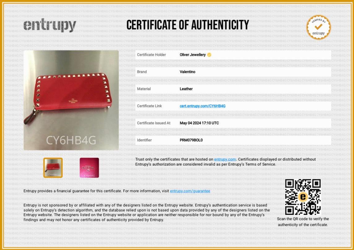 Valentino Red Calfskin Leather Rockstud Zippered Wallet
