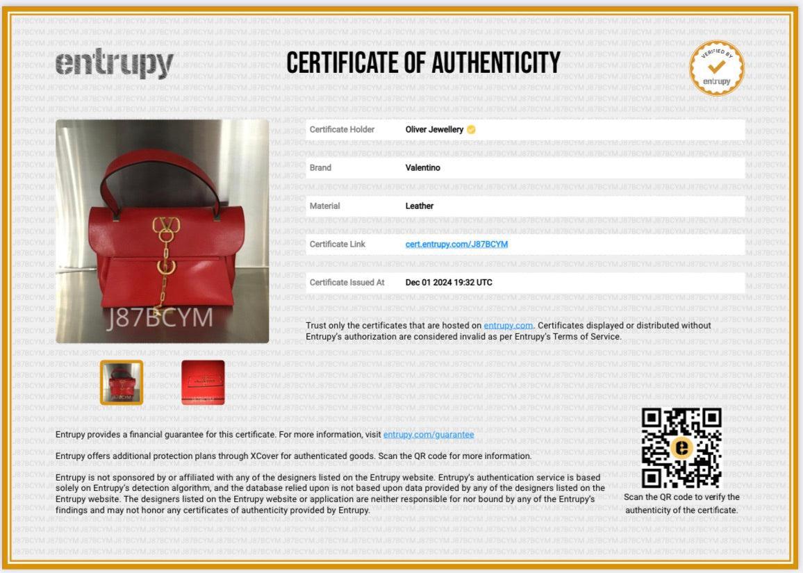 Valentino Red Calfskin Leather VChain Top Handle Bag