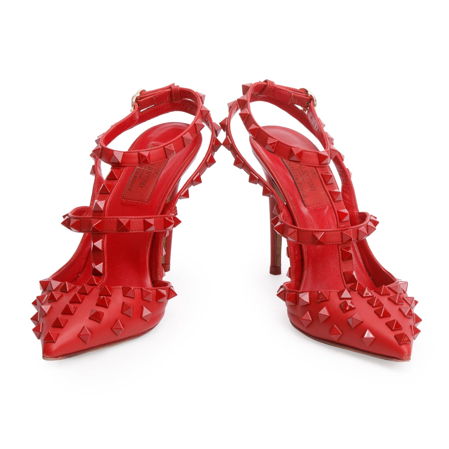 Valentino Red Leather Rockstud Ankle Strap Pumps, Size 36.5