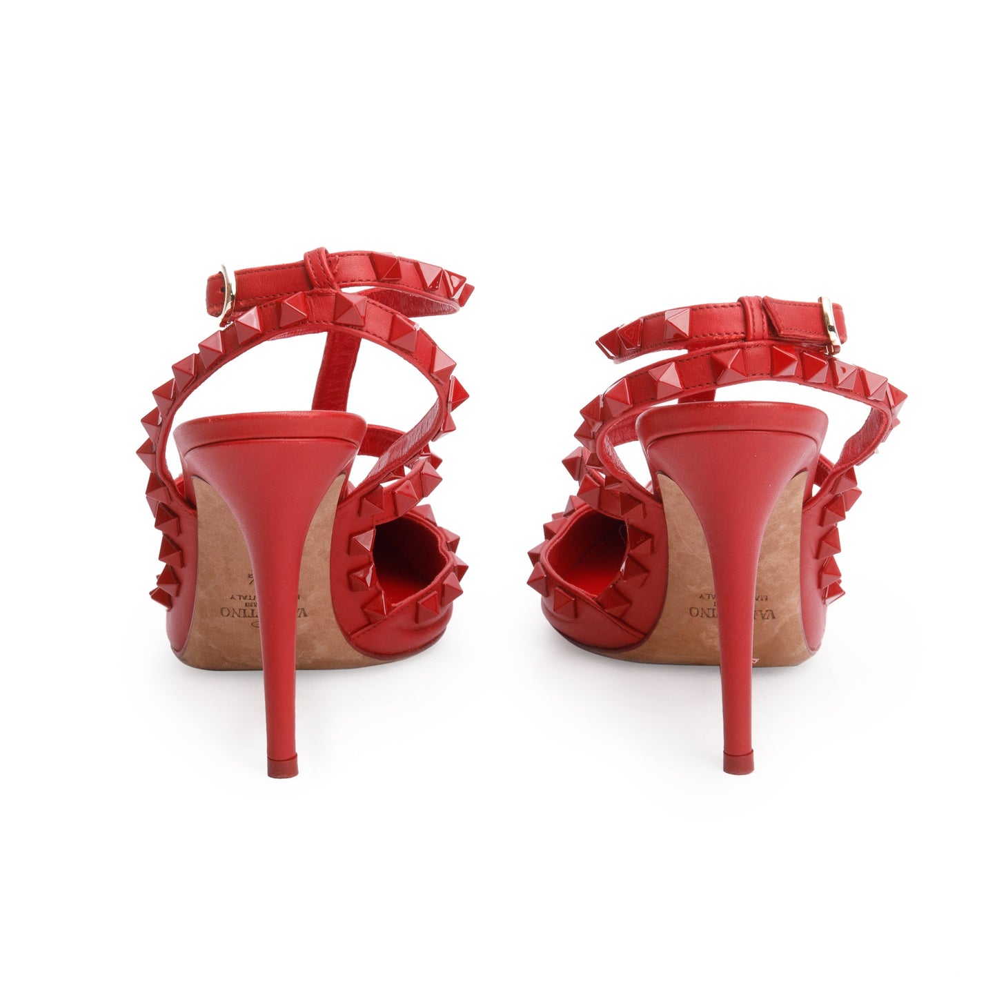 Valentino Red Leather Rockstud Ankle Strap Pumps, Size 36.5