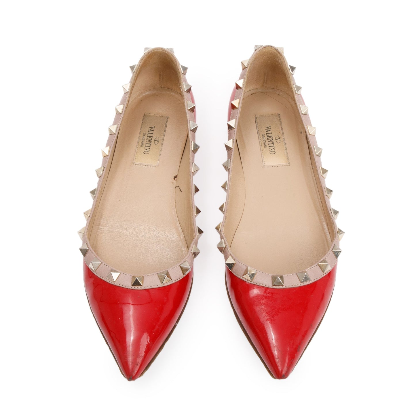 Valentino Red Patent Leather Rockstud Ballet Flat Shoes, Size 36.5