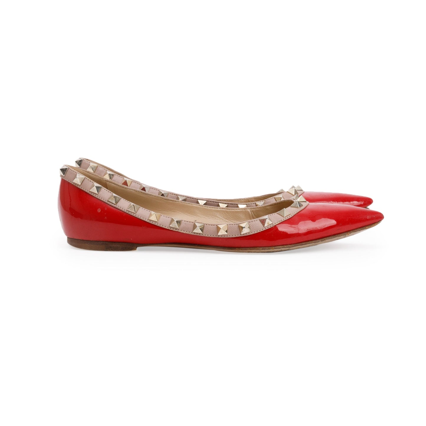 Valentino Red Patent Leather Rockstud Ballet Flat Shoes, Size 36.5