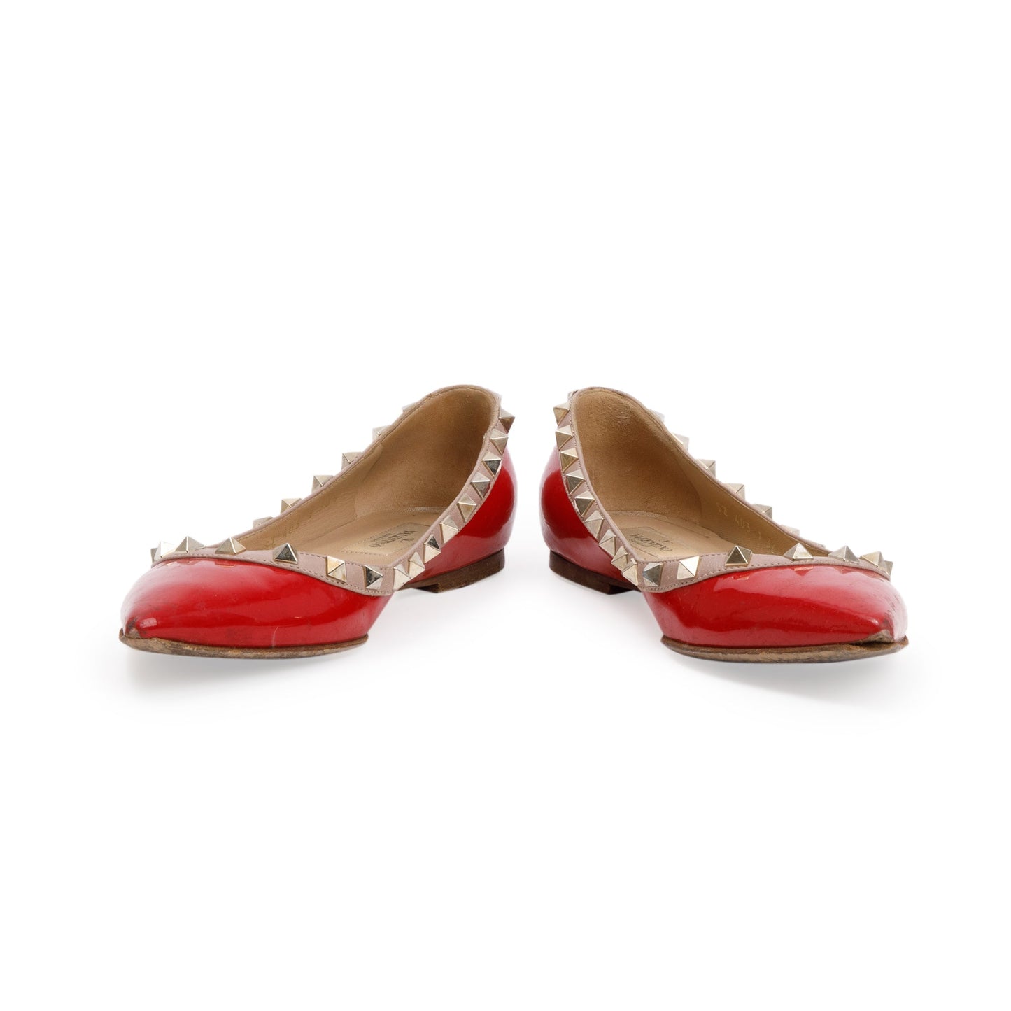 Valentino Red Patent Leather Rockstud Ballet Flat Shoes, Size 36.5