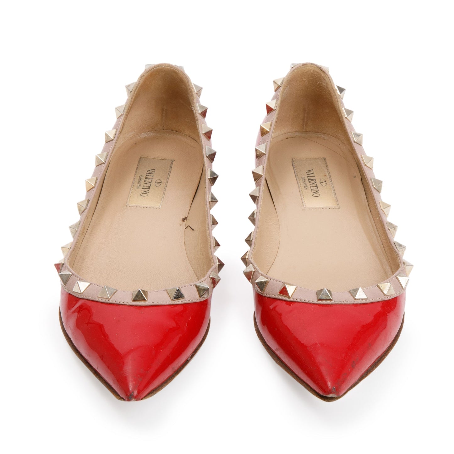 Valentino Red Patent Leather Rockstud Ballet Flat Shoes, Size 36.5