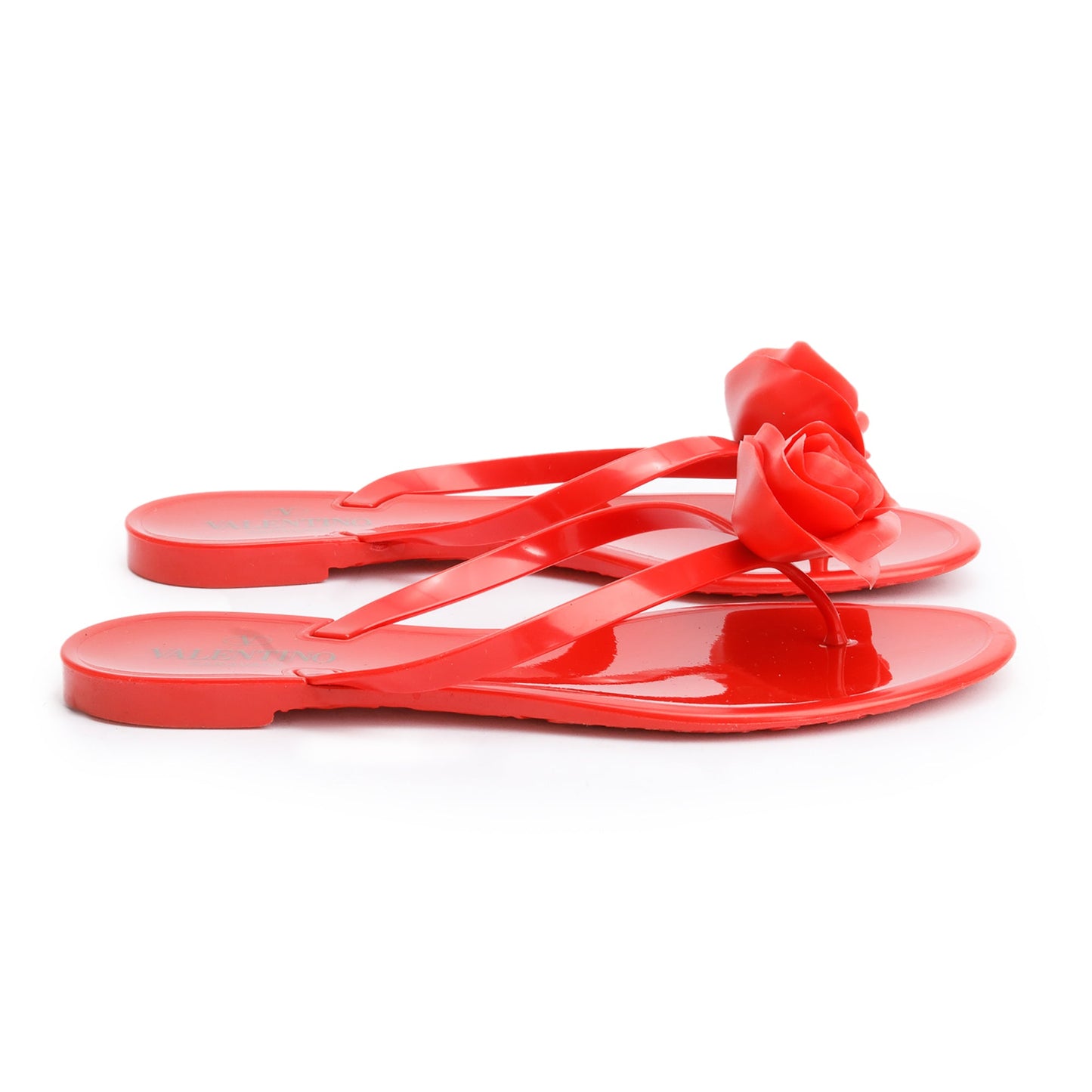 Valentino Red Rubber  Rose Jelly Thong Sandals, Size 39