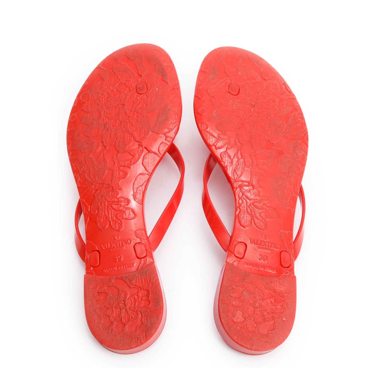 Valentino Red Rubber  Rose Jelly Thong Sandals, Size 39